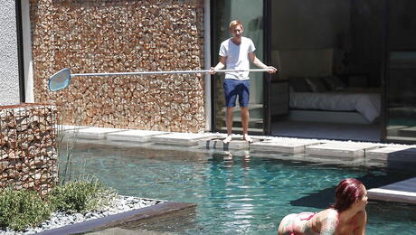 Attractive american wife Monique Alexander hard fucked after sucking big cock at pool